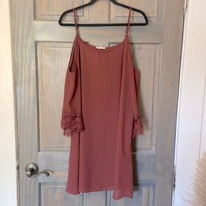 Rust Midi Maurice’s Dress with Lace Trimmed Sleeves